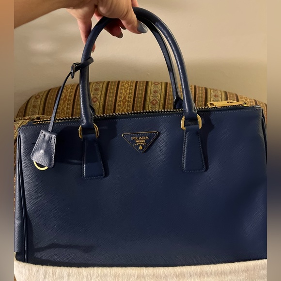 Authentic Prada Galleria Tote Large Bag Saffiano Leather Bluette Dark Blue - Picture 2 of 11